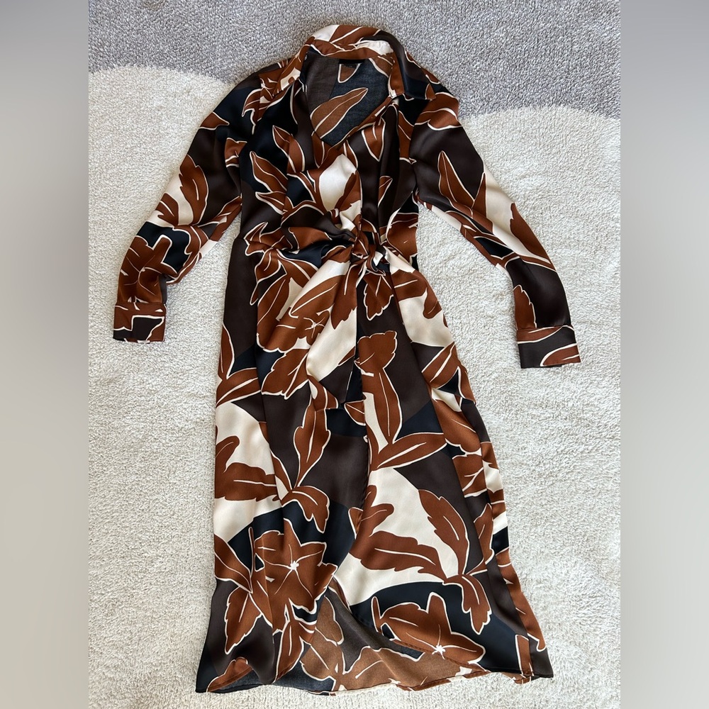 Alex Marie Brown and Cream Leaf Print Dress